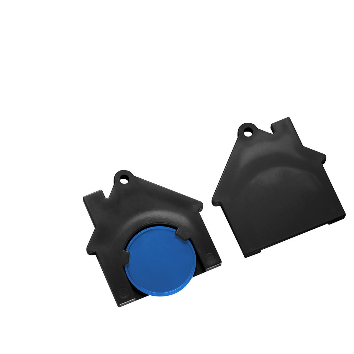 Chiphalter mit 1€-Chip "Haus", Chip blau, Chiphalter schwarz