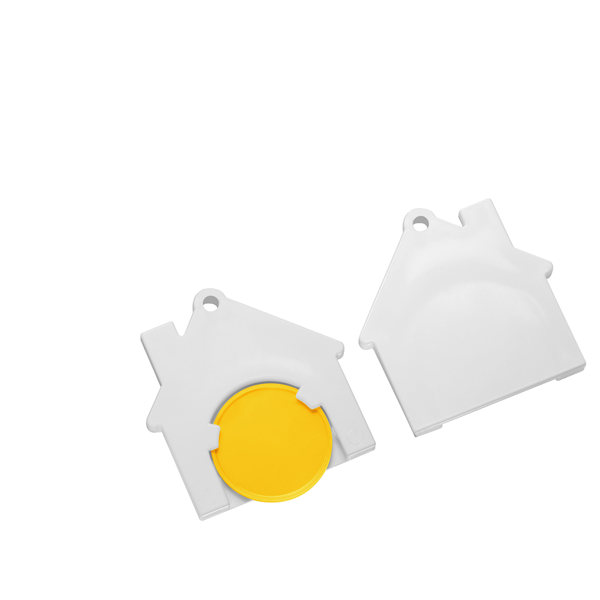 Chiphalter mit 1€-Chip "Haus", Chip gelb, Chiphalter weiß