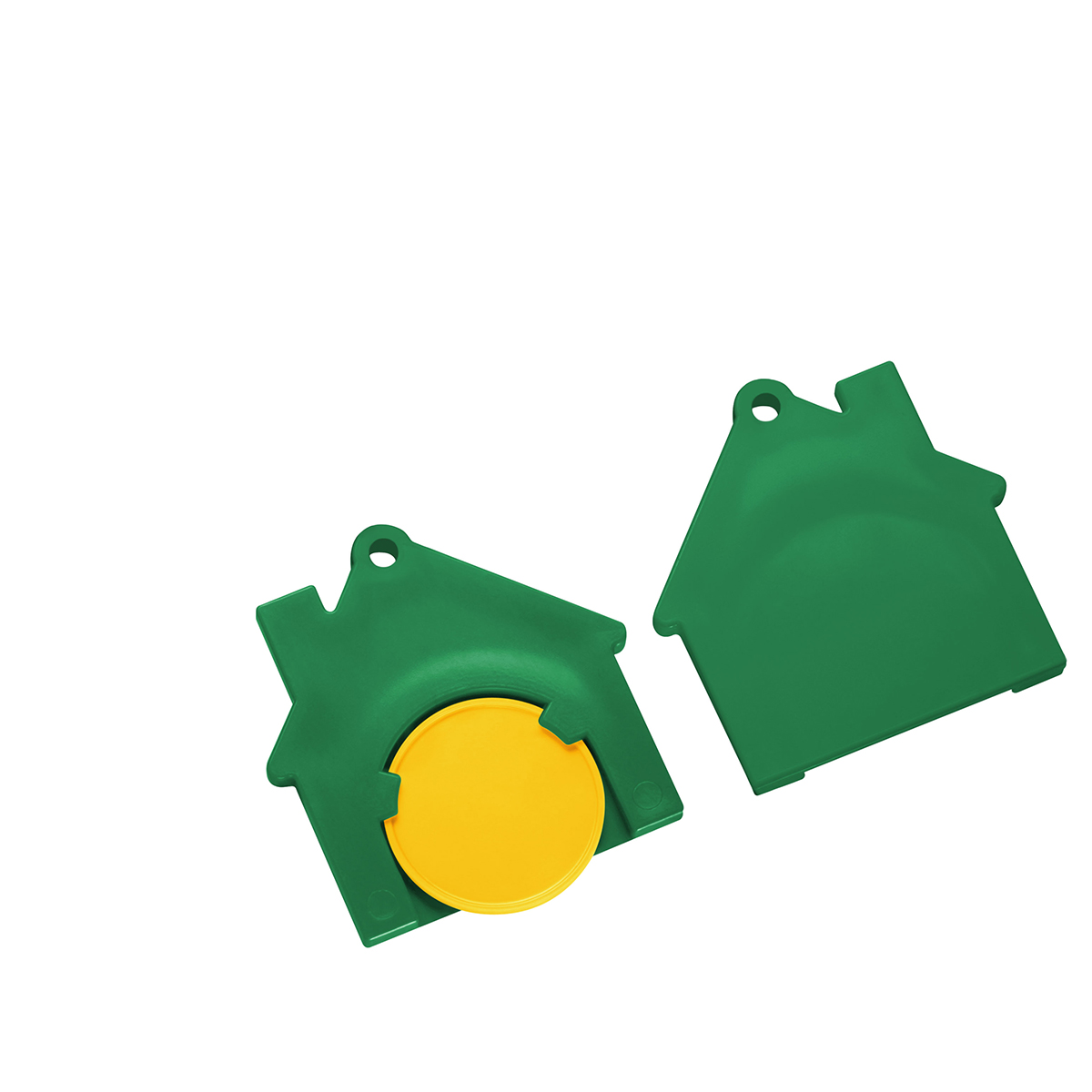 Chiphalter mit 1€-Chip "Haus", Chip gelb, Chiphalter grün