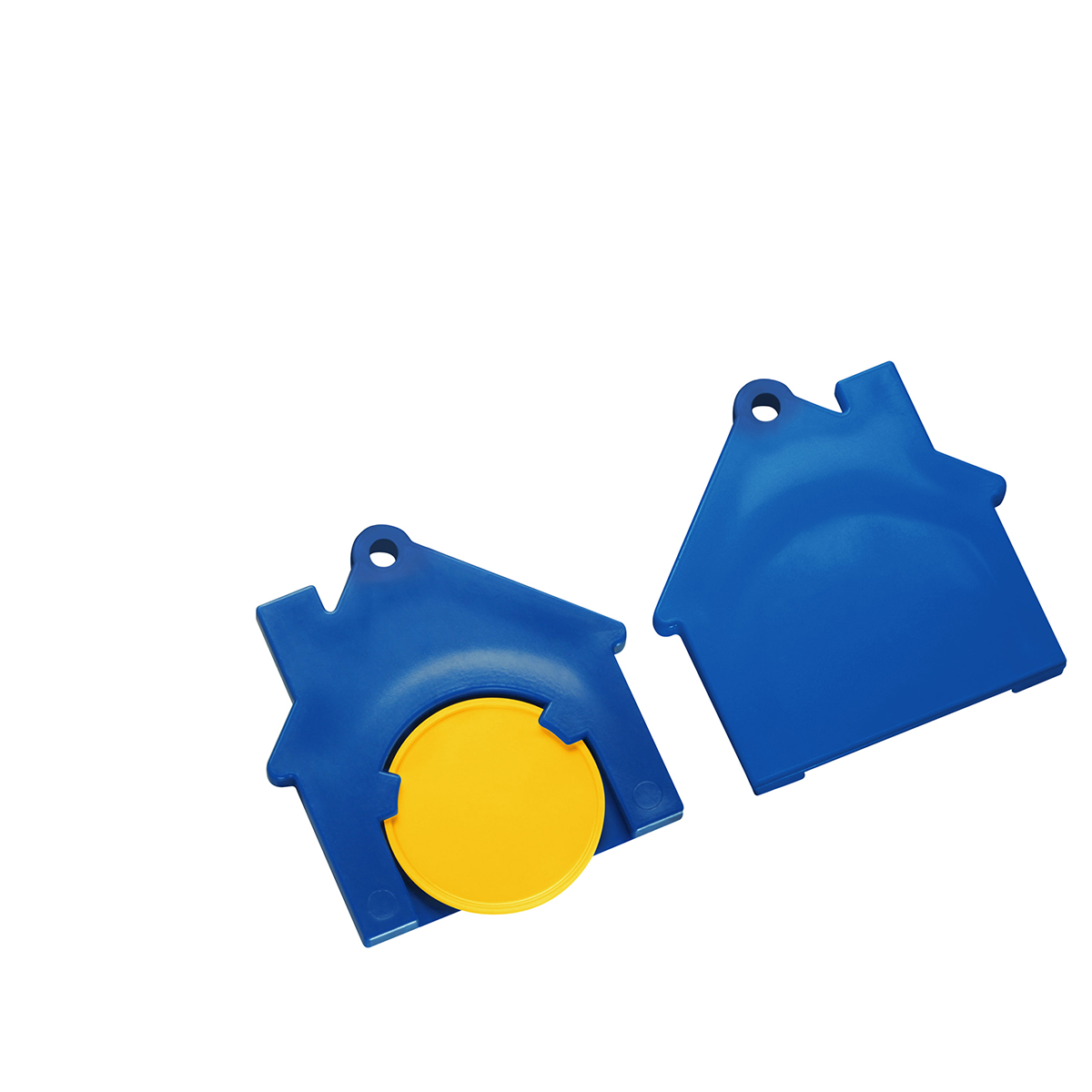 Chiphalter mit 1€-Chip "Haus", Chip gelb, Chiphalter blau