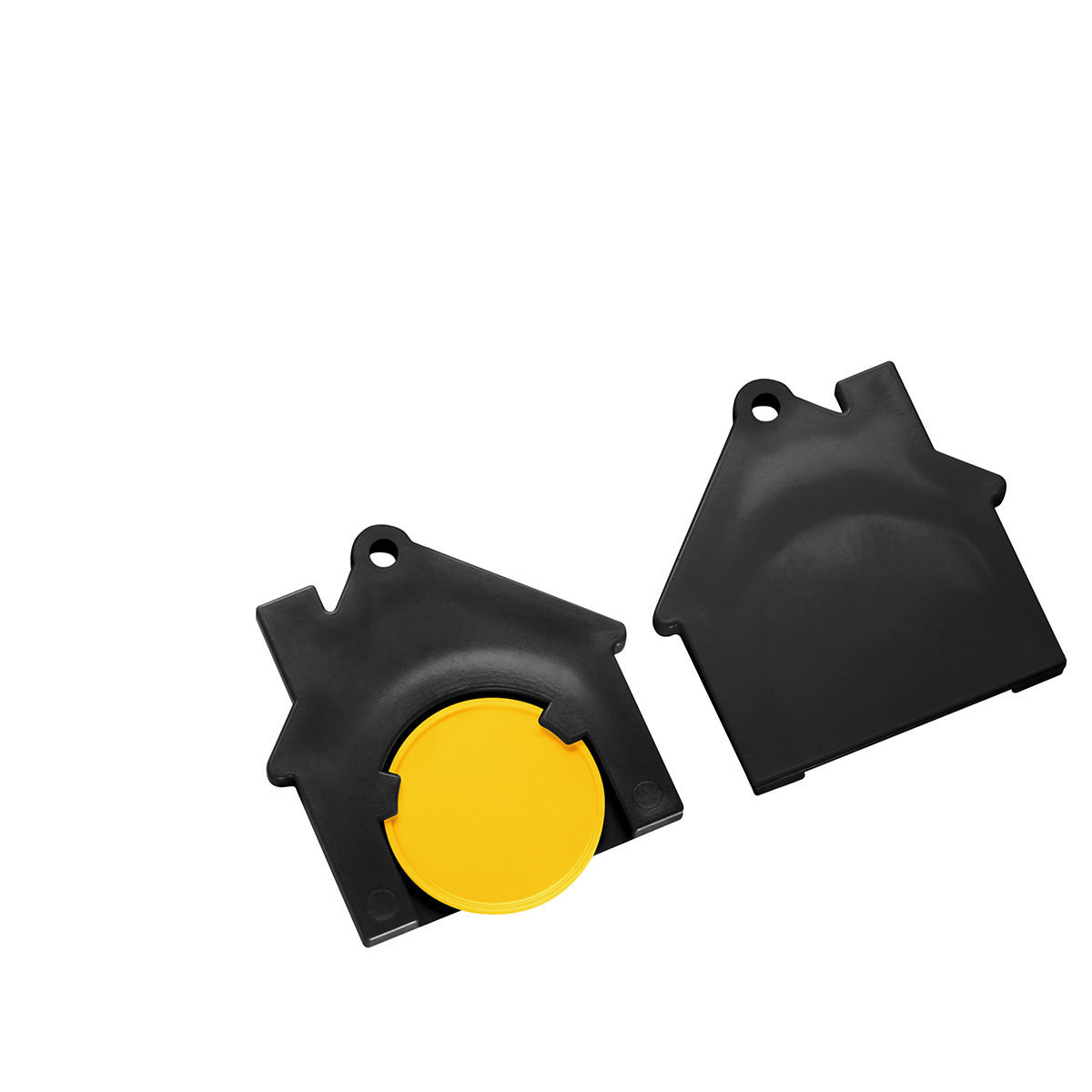Chiphalter mit 1€-Chip "Haus", Chip gelb, Chiphalter schwarz