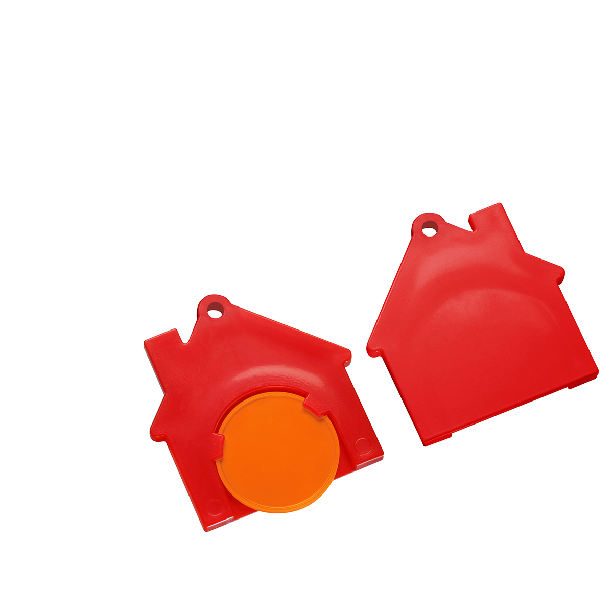 Chiphalter mit 1€-Chip "Haus", Chip orange, Chiphalter rot