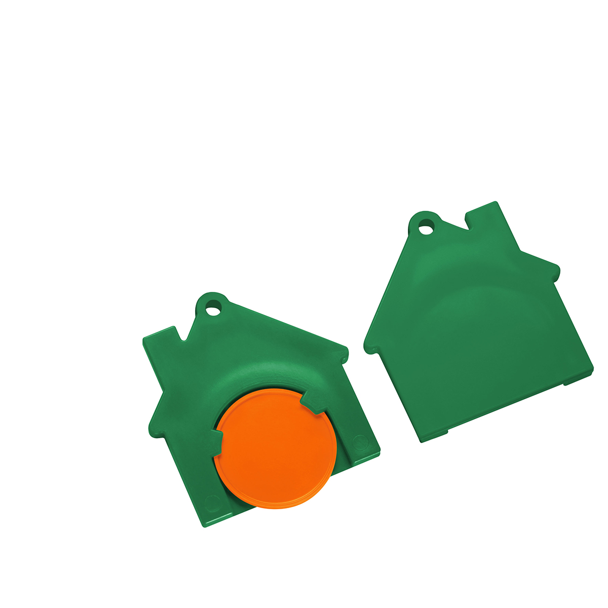 Chiphalter mit 1€-Chip "Haus", Chip orange, Chiphalter grün