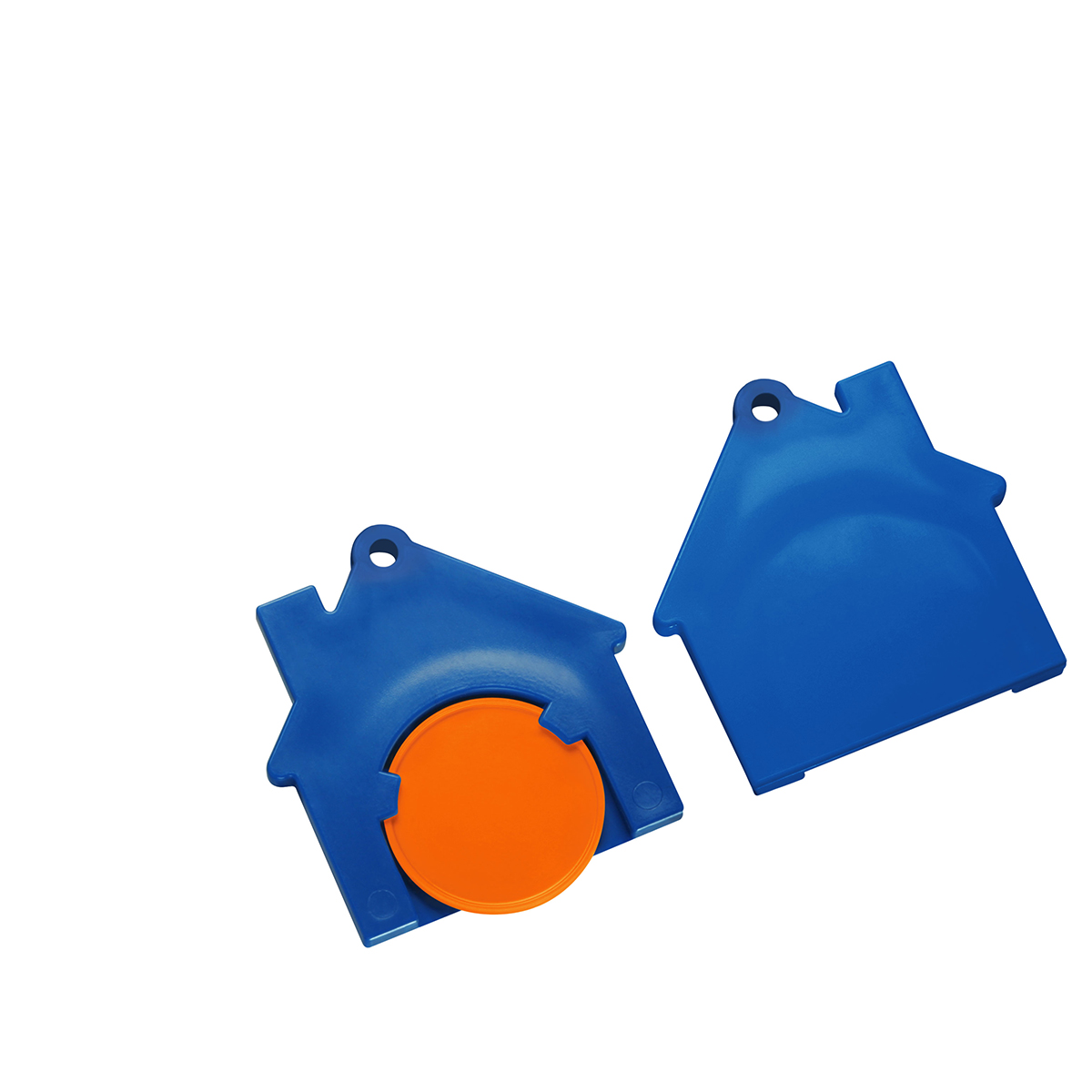 Chiphalter mit 1€-Chip "Haus", Chip orange, Chiphalter blau