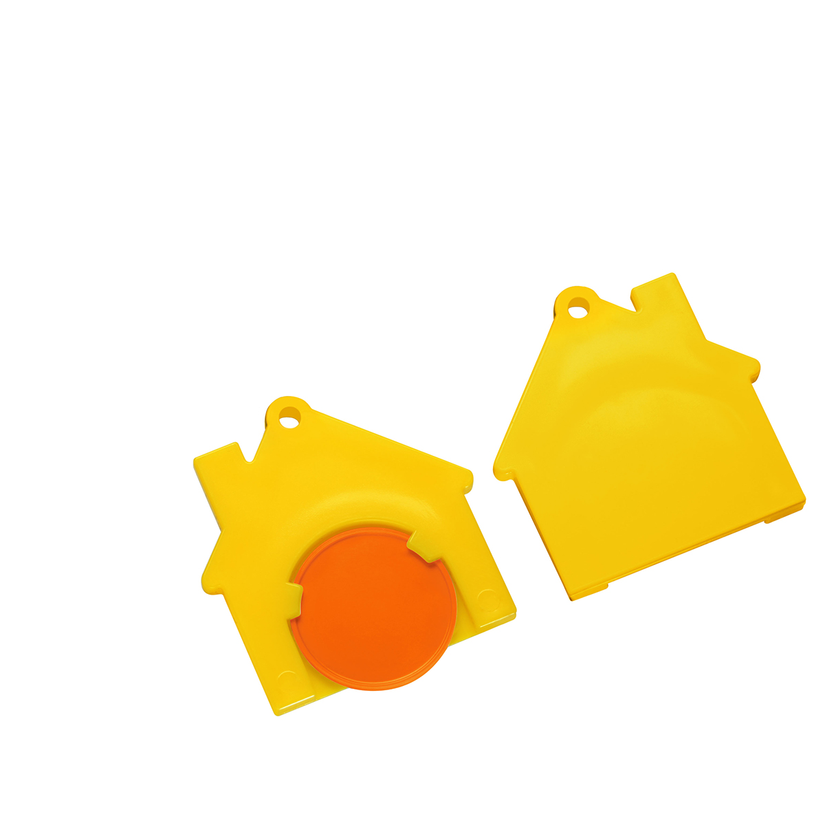 Chiphalter mit 1€-Chip "Haus", Chip orange, Chiphalter gelb