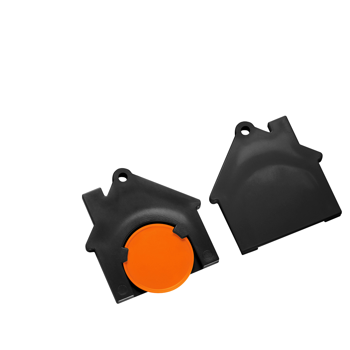 Chiphalter mit 1€-Chip "Haus", Chip orange, Chiphalter schwarz
