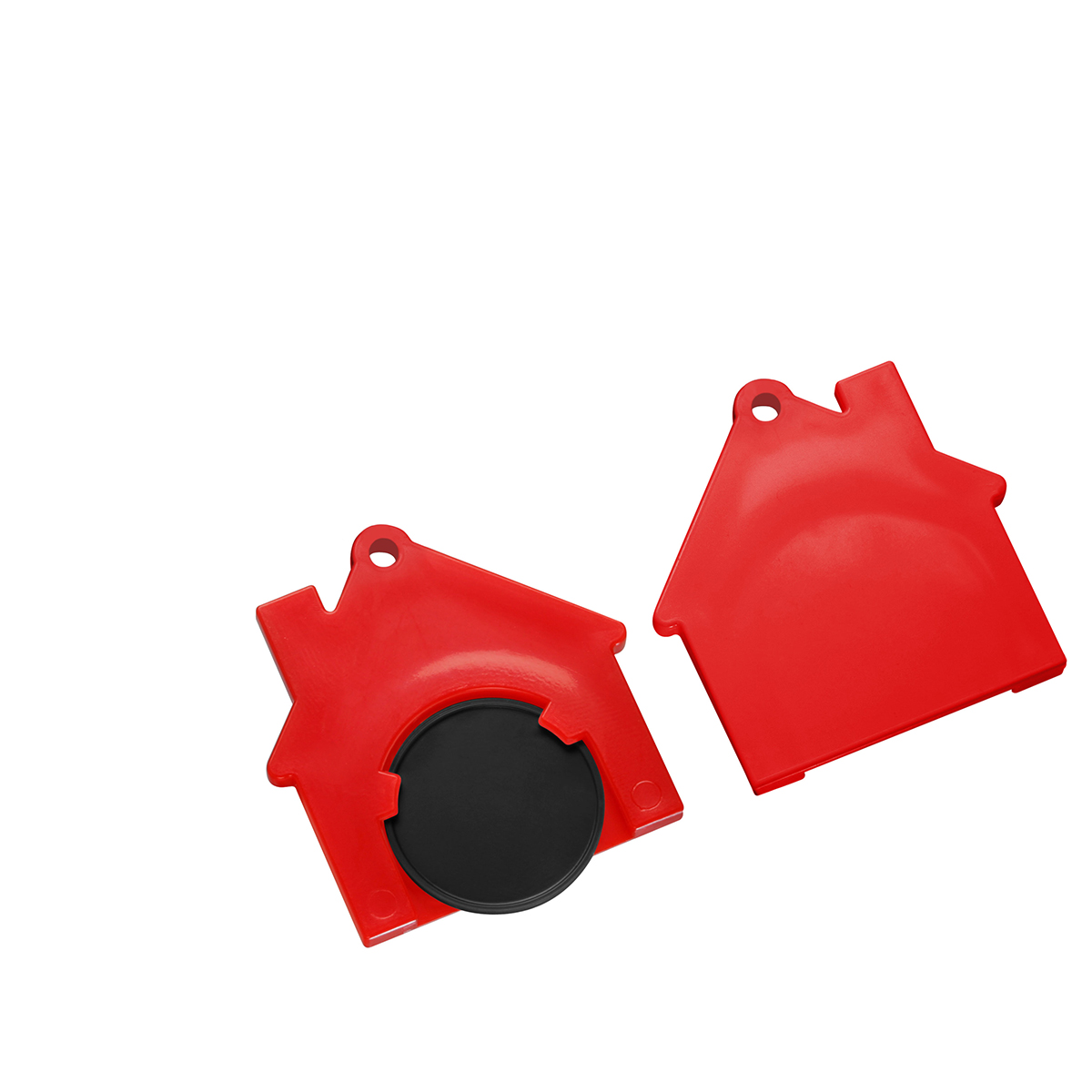 Chiphalter mit 1€-Chip "Haus", Chip schwarz, Chiphalter rot
