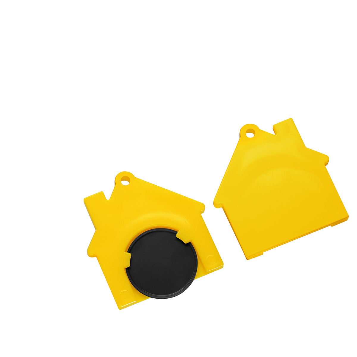 Chiphalter mit 1€-Chip "Haus", Chip schwarz, Chiphalter gelb