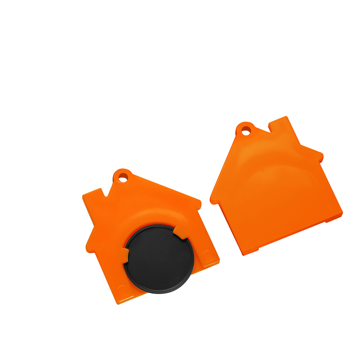 Chiphalter mit 1€-Chip "Haus", Chip schwarz, Chiphalter orange