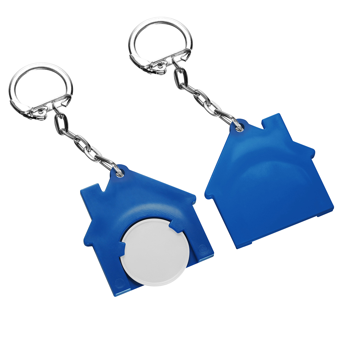 Chiphalter mit 1€-Chip "Haus", Chip weiß, Chiphalter blau
