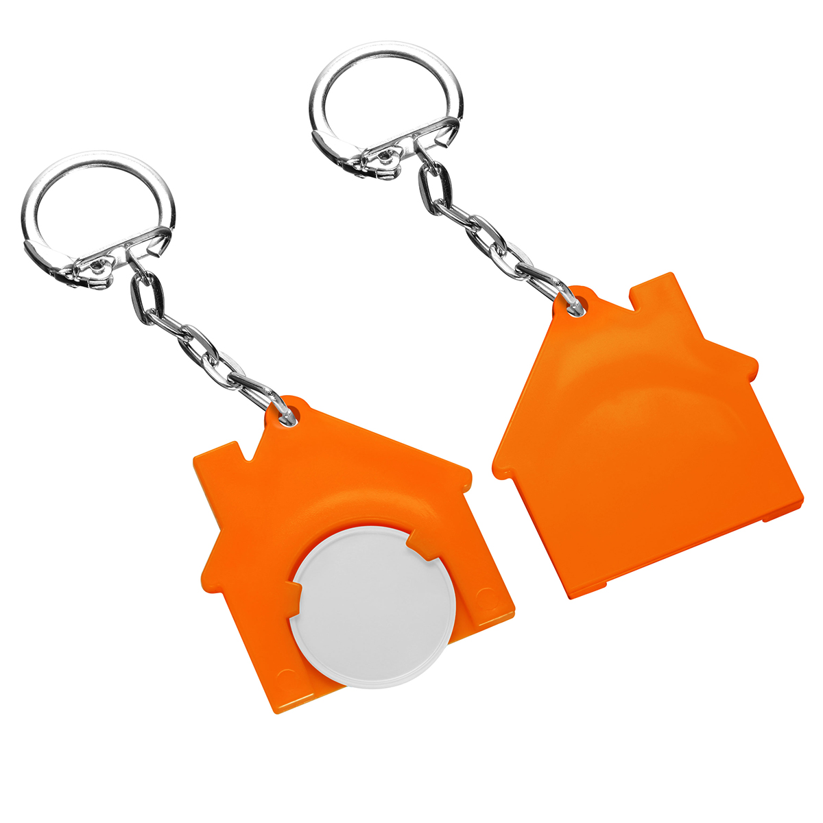 Chiphalter mit 1€-Chip "Haus", Chip weiß, Chiphalter orange