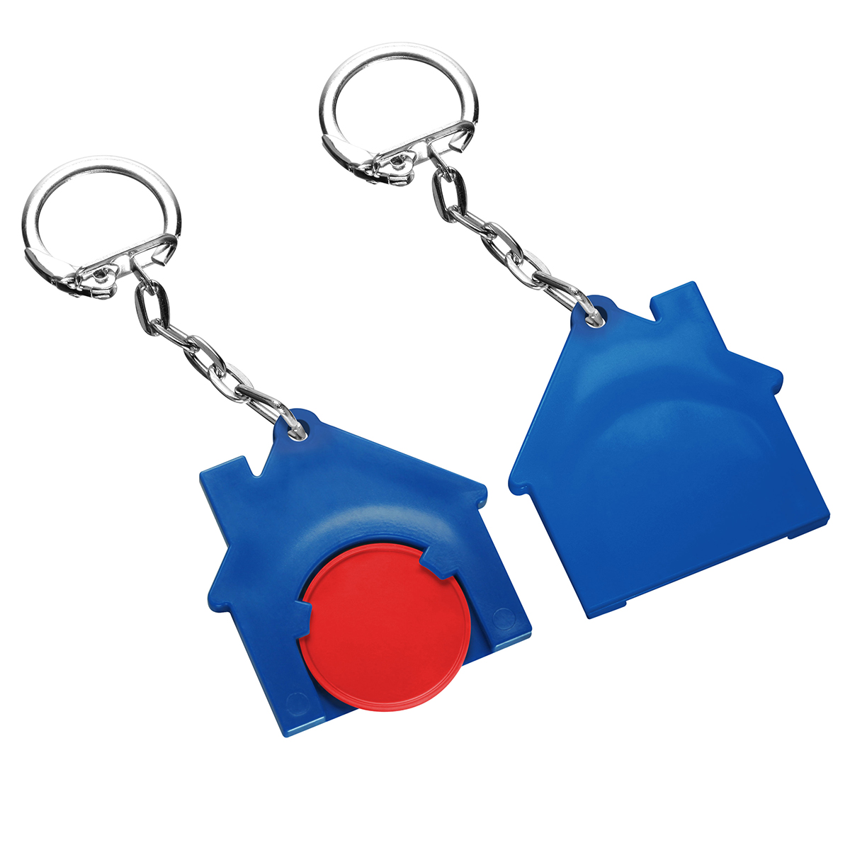 Chiphalter mit 1€-Chip "Haus", Chip rot, Chiphalter blau