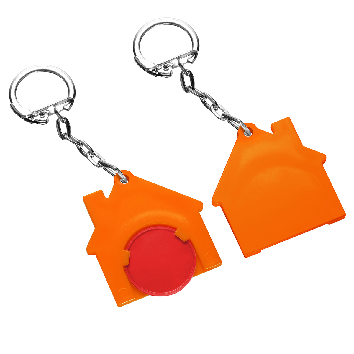 Chiphalter mit 1€-Chip "Haus", Chip rot, Chiphalter orange