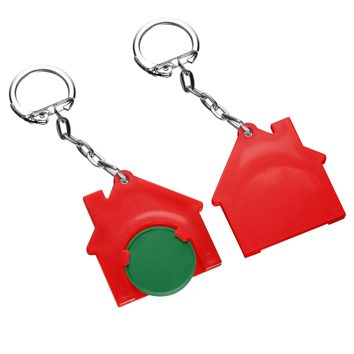Chiphalter mit 1€-Chip "Haus", Chip grün, Chiphalter rot
