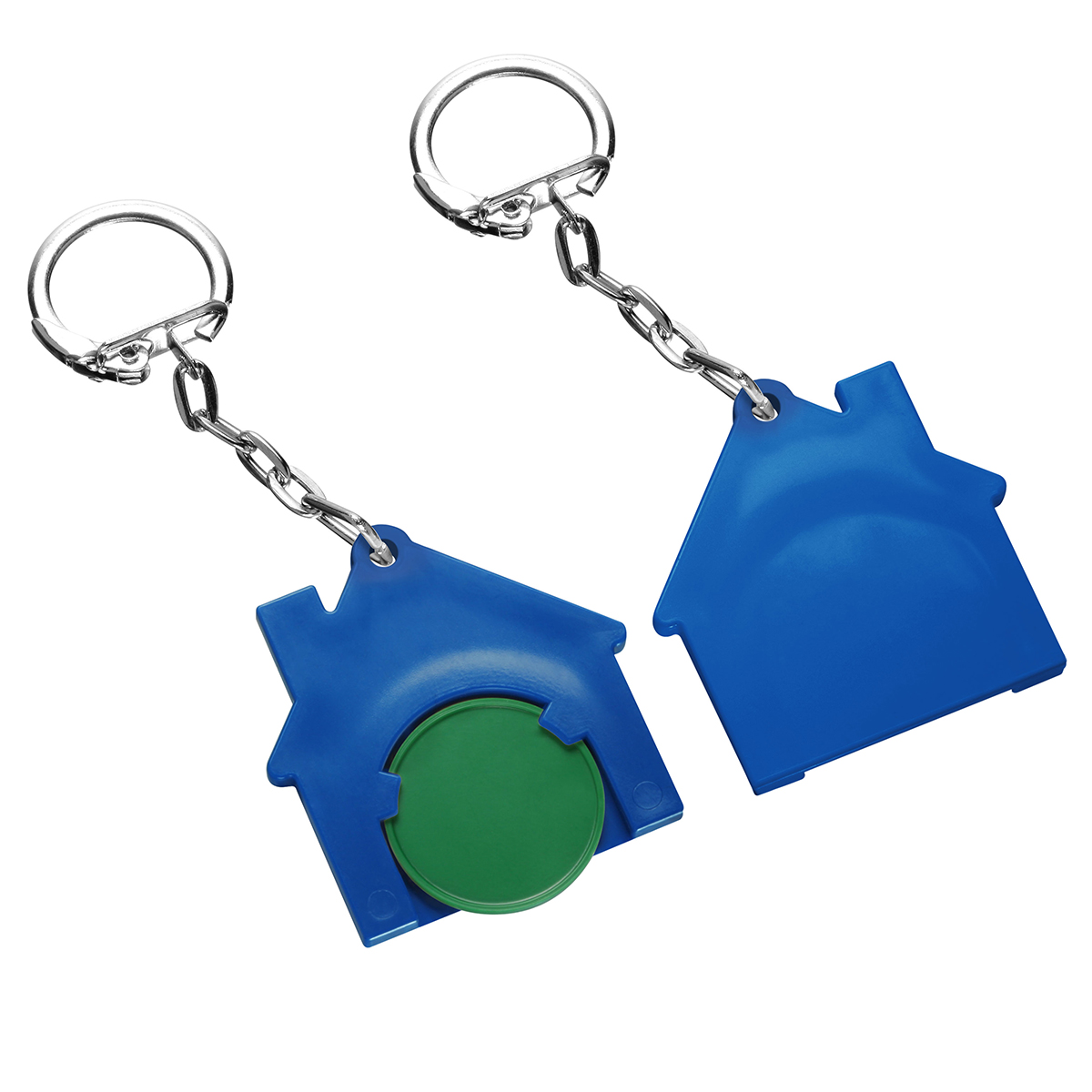 Chiphalter mit 1€-Chip "Haus", Chip grün, Chiphalter blau