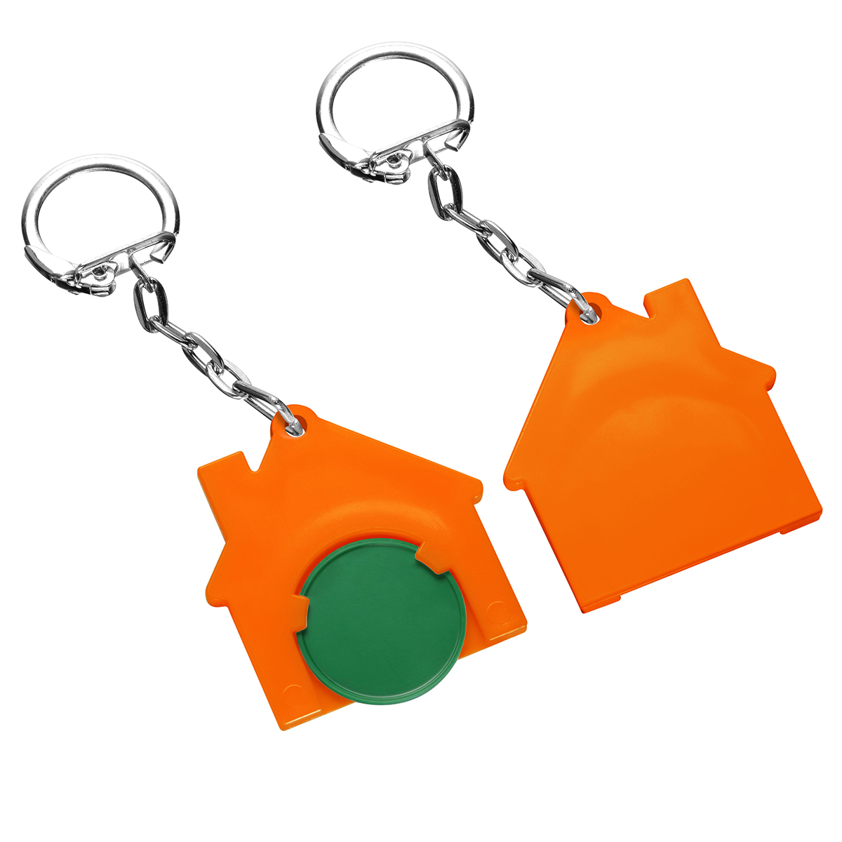Chiphalter mit 1€-Chip "Haus", Chip grün, Chiphalter orange