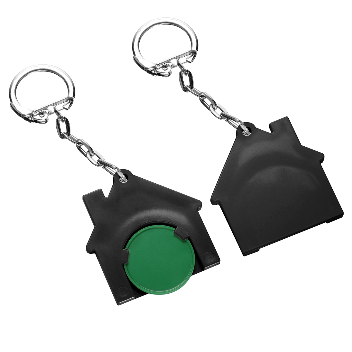 Chiphalter mit 1€-Chip "Haus", Chip grün, Chiphalter schwarz
