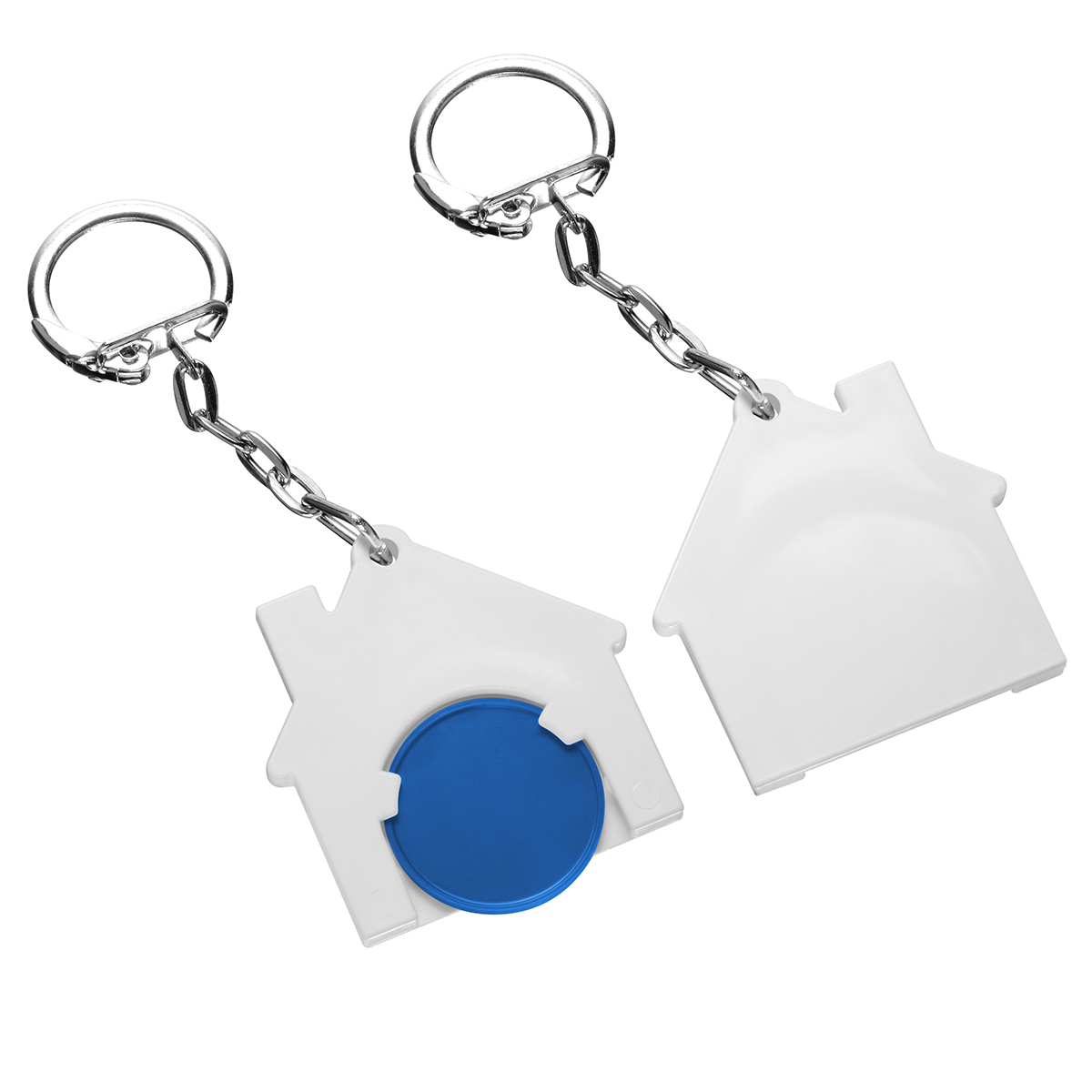 Chiphalter mit 1€-Chip "Haus", Chip blau, Chiphalter weiß