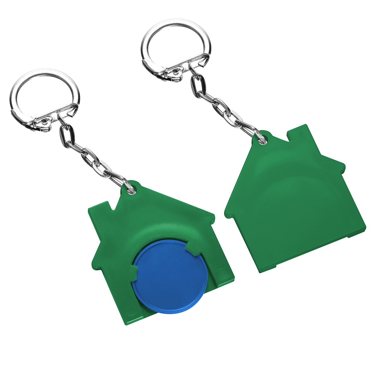 Chiphalter mit 1€-Chip "Haus", Chip blau, Chiphalter grün