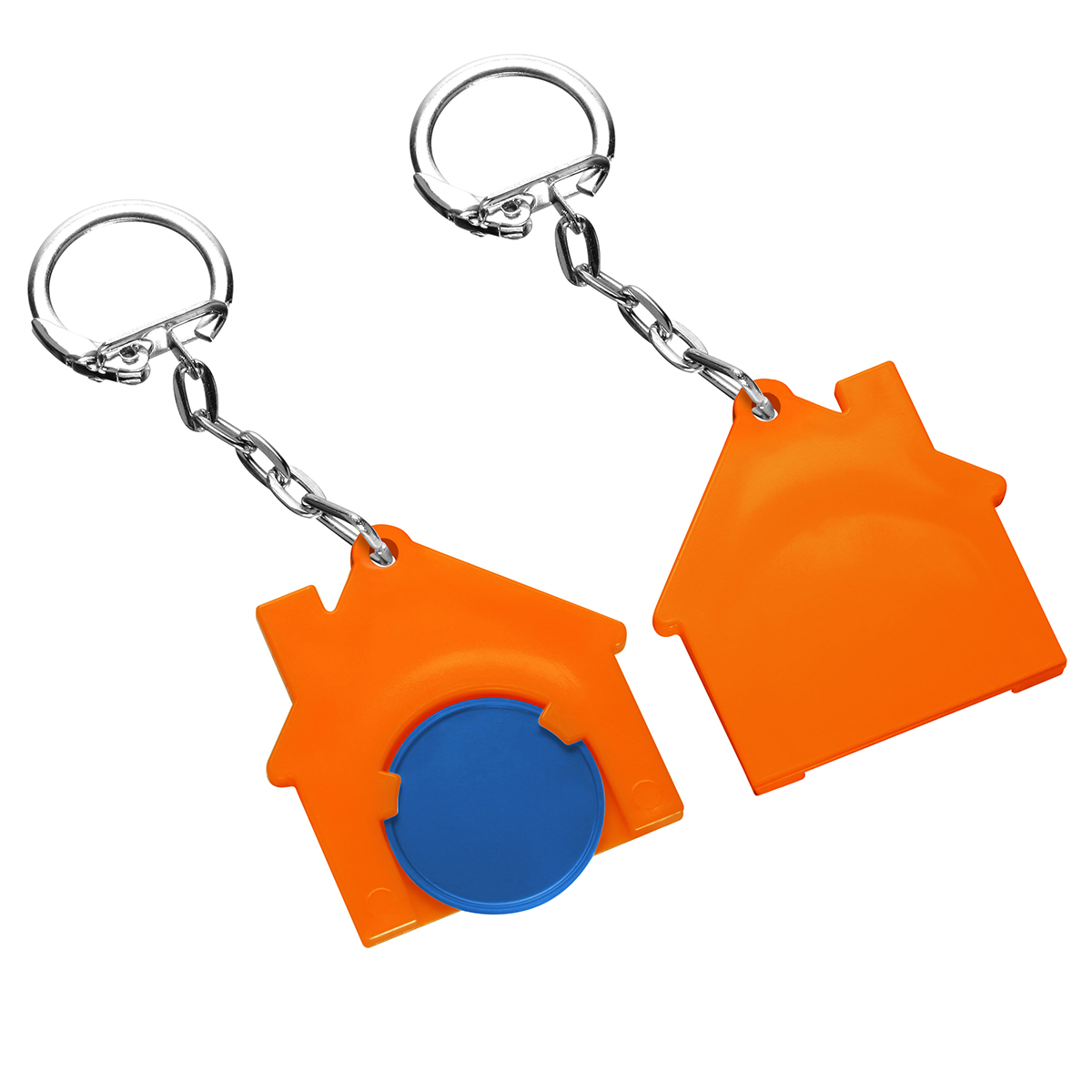 Chiphalter mit 1€-Chip "Haus", Chip blau, Chiphalter orange
