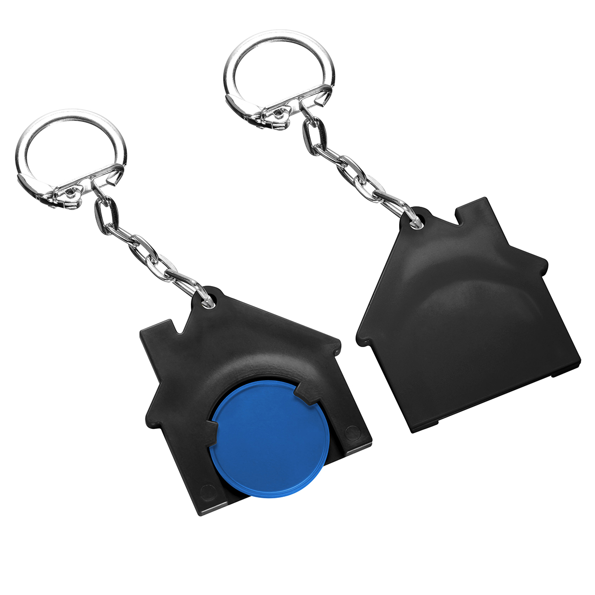 Chiphalter mit 1€-Chip "Haus", Chip blau, Chiphalter schwarz