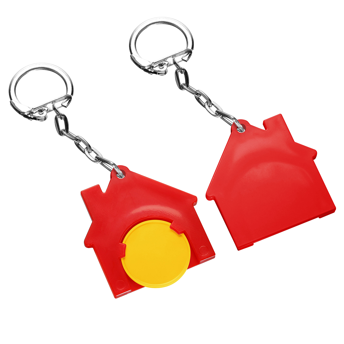 Chiphalter mit 1€-Chip "Haus", Chip gelb, Chiphalter rot