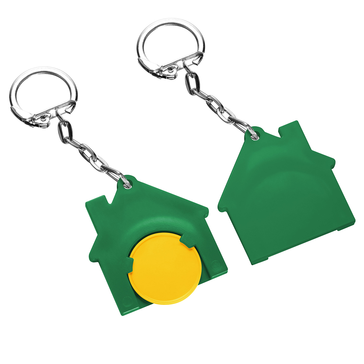 Chiphalter mit 1€-Chip "Haus", Chip gelb, Chiphalter grün