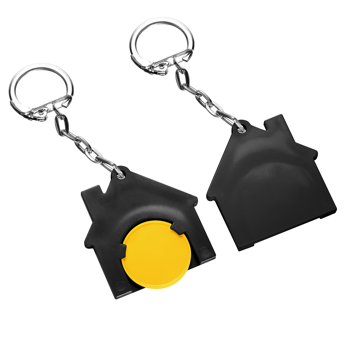 Chiphalter mit 1€-Chip "Haus", Chip gelb, Chiphalter schwarz