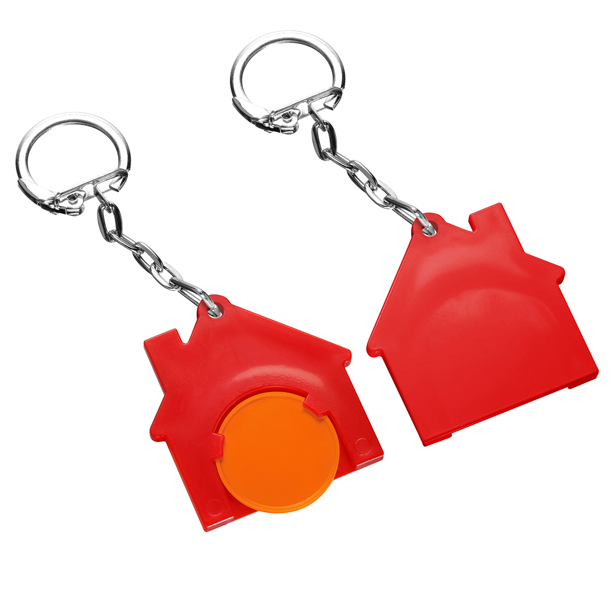 Chiphalter mit 1€-Chip "Haus", Chip orange, Chiphalter rot