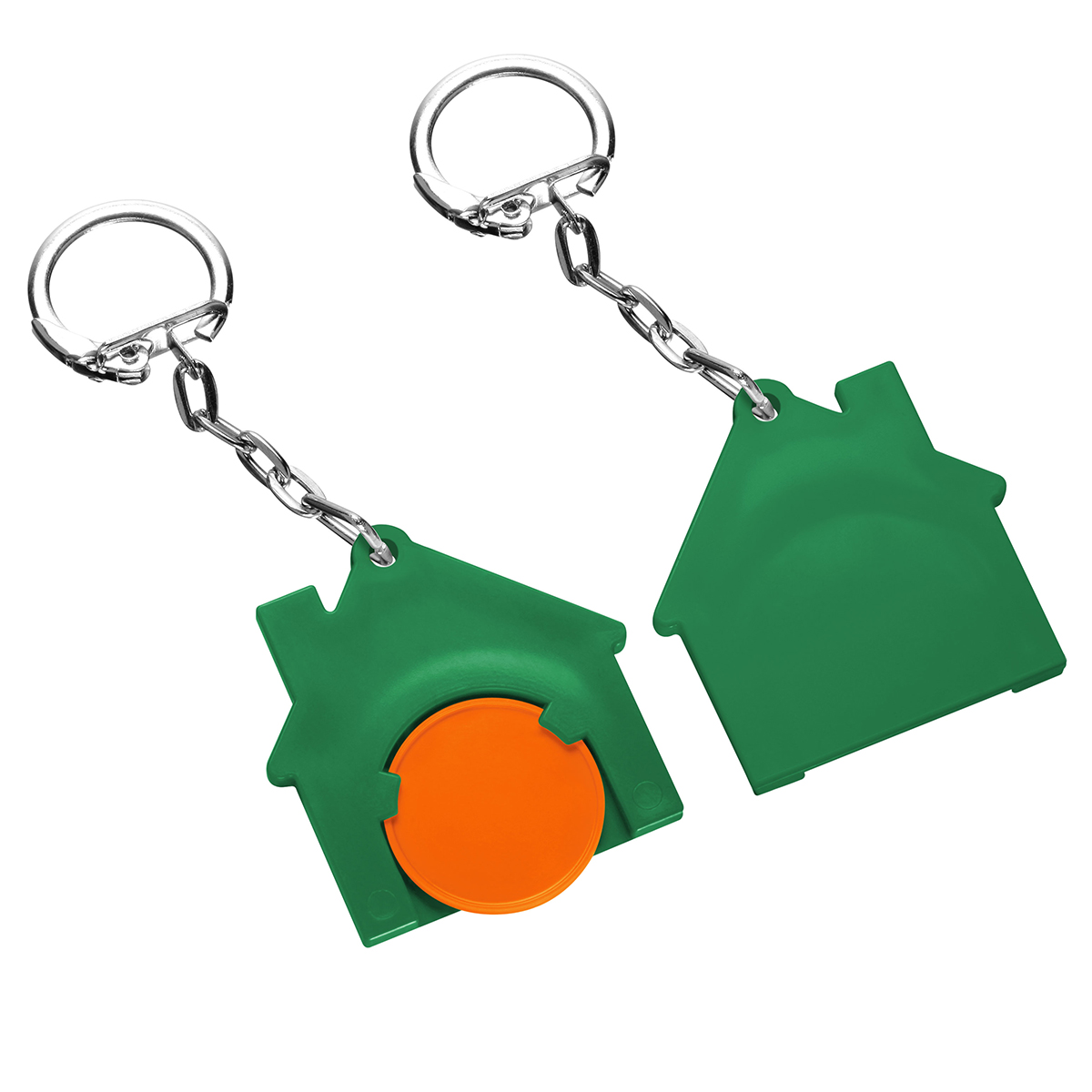 Chiphalter mit 1€-Chip "Haus", Chip orange, Chiphalter grün