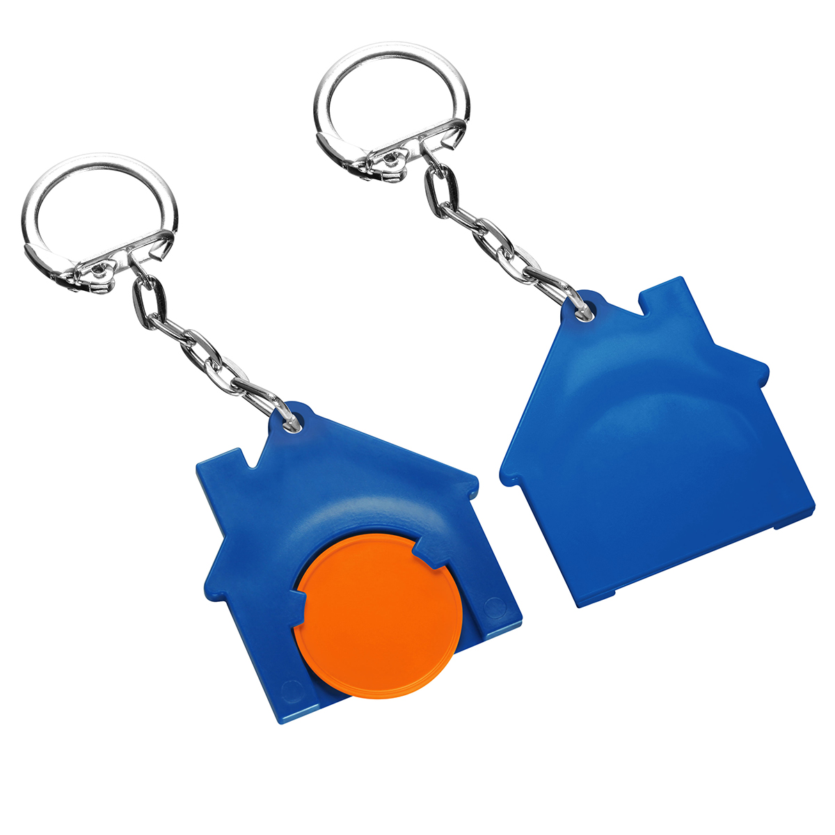 Chiphalter mit 1€-Chip "Haus", Chip orange, Chiphalter blau