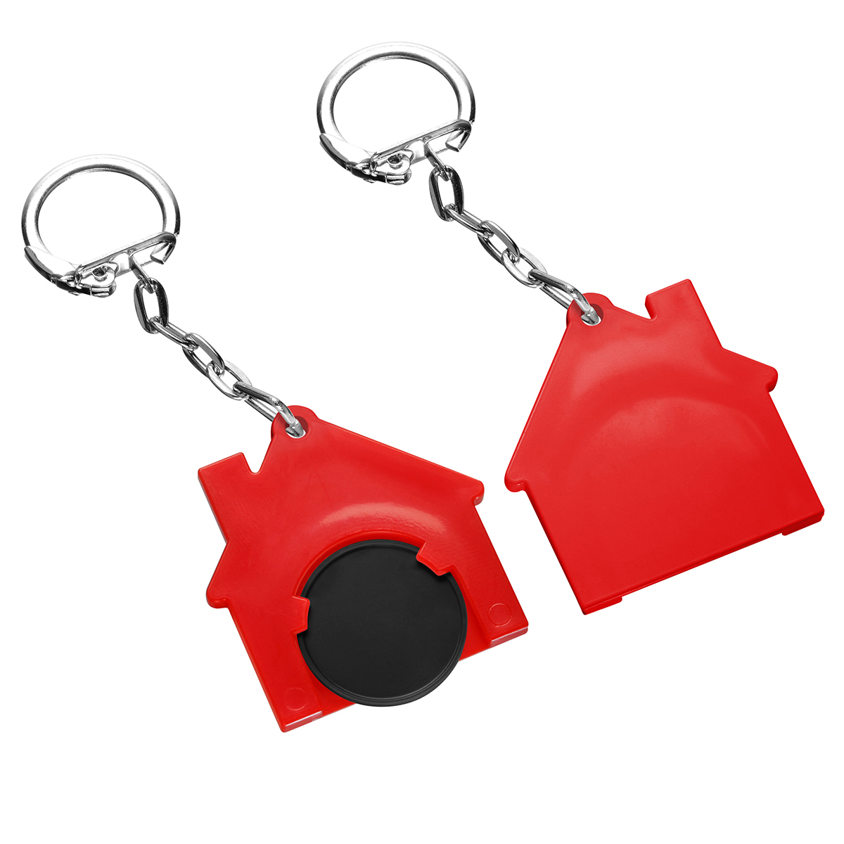 Chiphalter mit 1€-Chip "Haus", Chip schwarz, Chiphalter rot