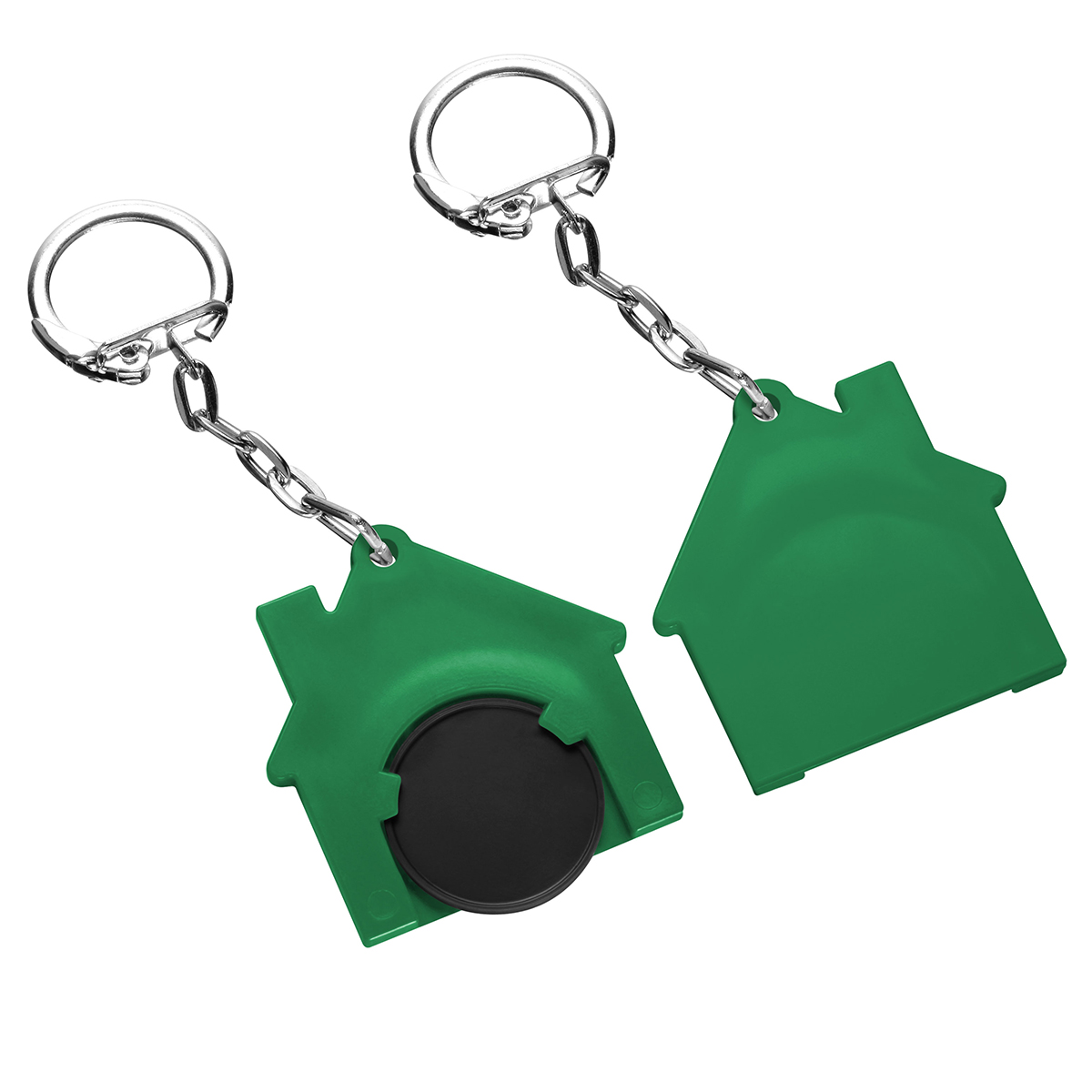 Chiphalter mit 1€-Chip "Haus", Chip schwarz, Chiphalter grün