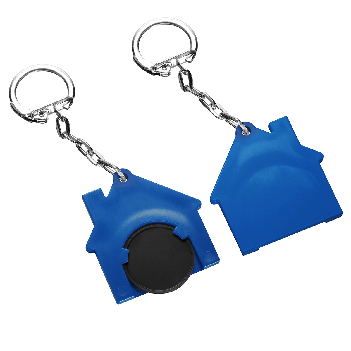 Chiphalter mit 1€-Chip "Haus", Chip schwarz, Chiphalter blau