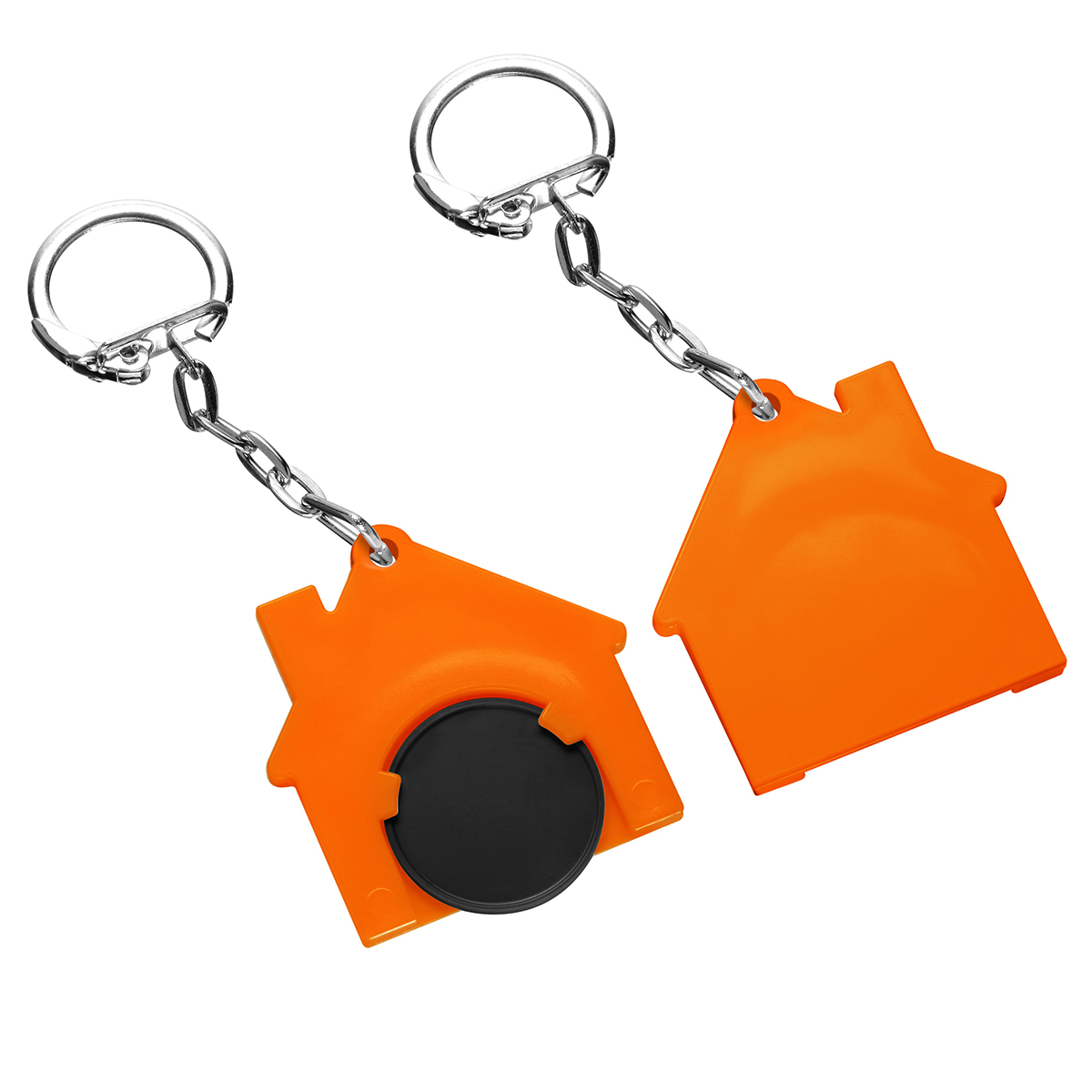 Chiphalter mit 1€-Chip "Haus", Chip schwarz, Chiphalter orange