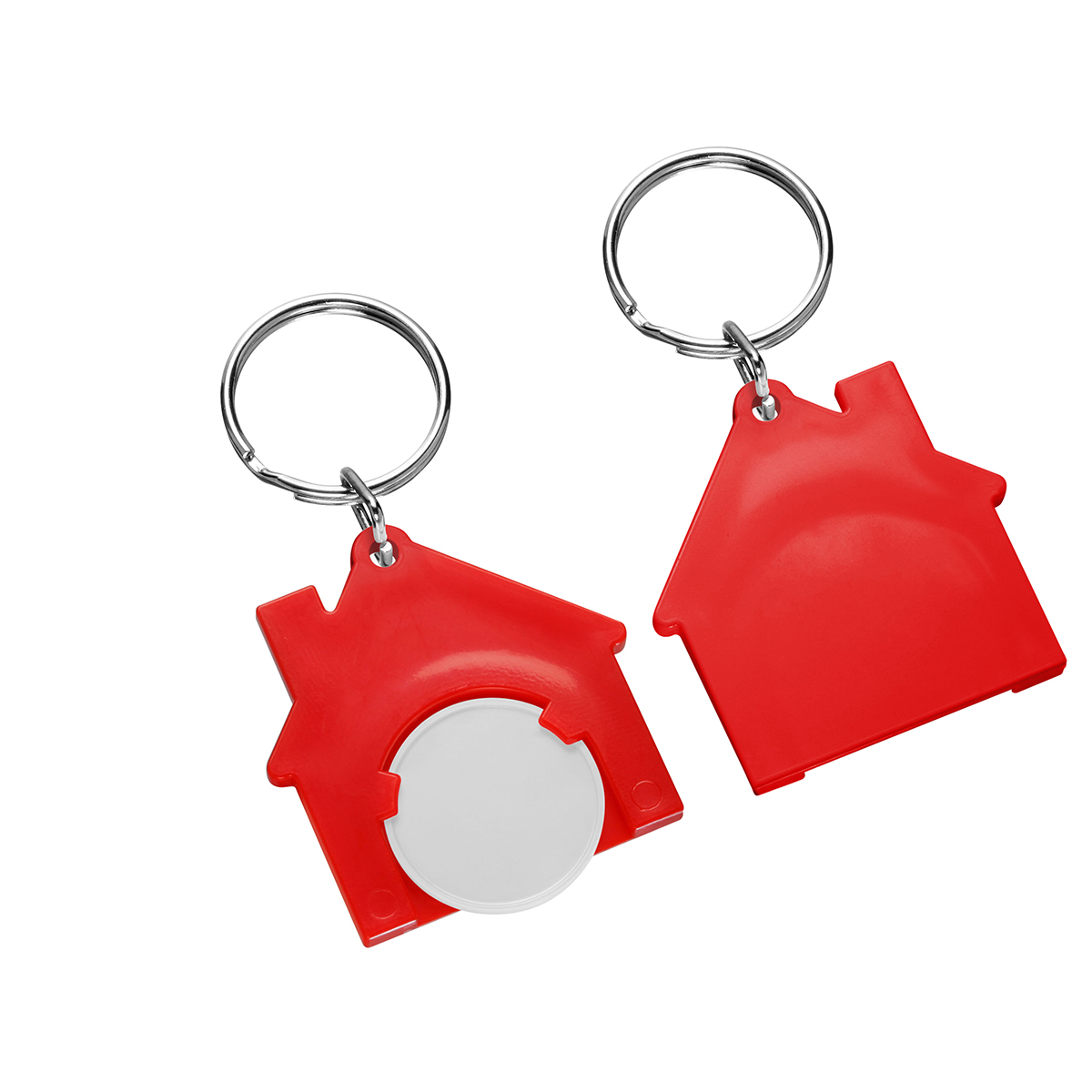 Chiphalter mit 1€-Chip "Haus", Chip weiß, Chiphalter rot