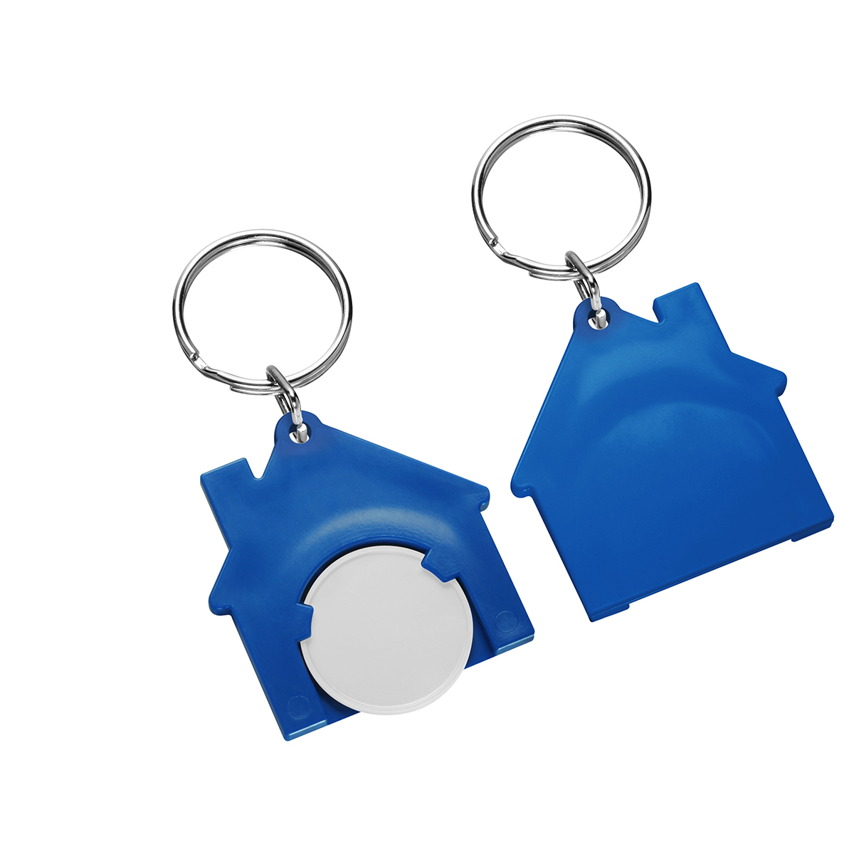 Chiphalter mit 1€-Chip "Haus", Chip weiß, Chiphalter blau