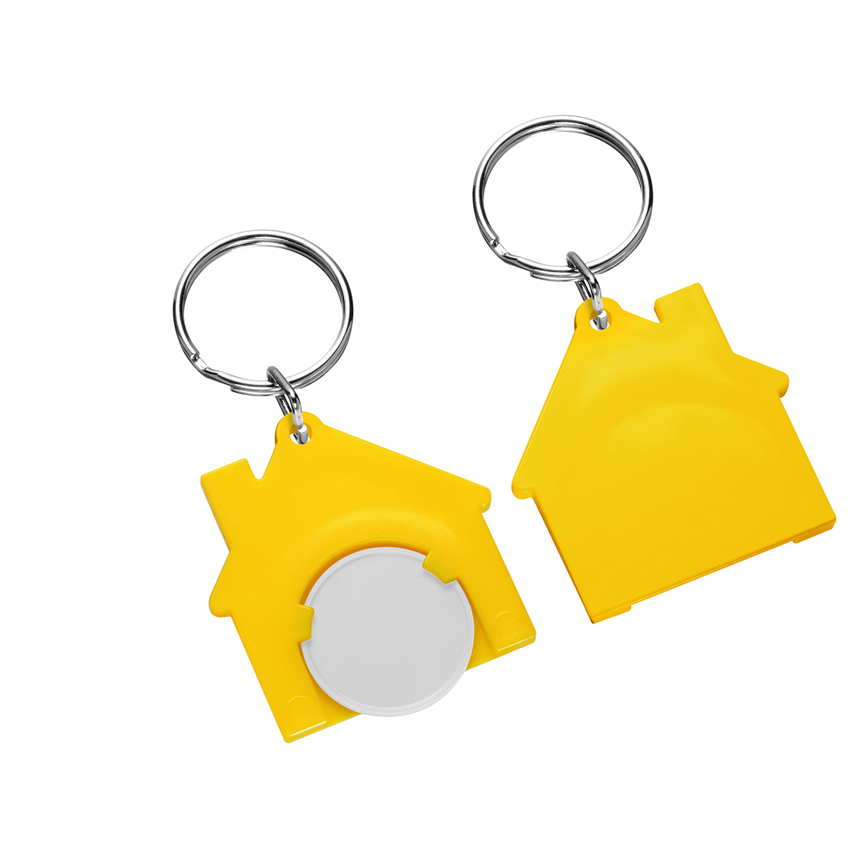 Chiphalter mit 1€-Chip "Haus", Chip weiß, Chiphalter gelb