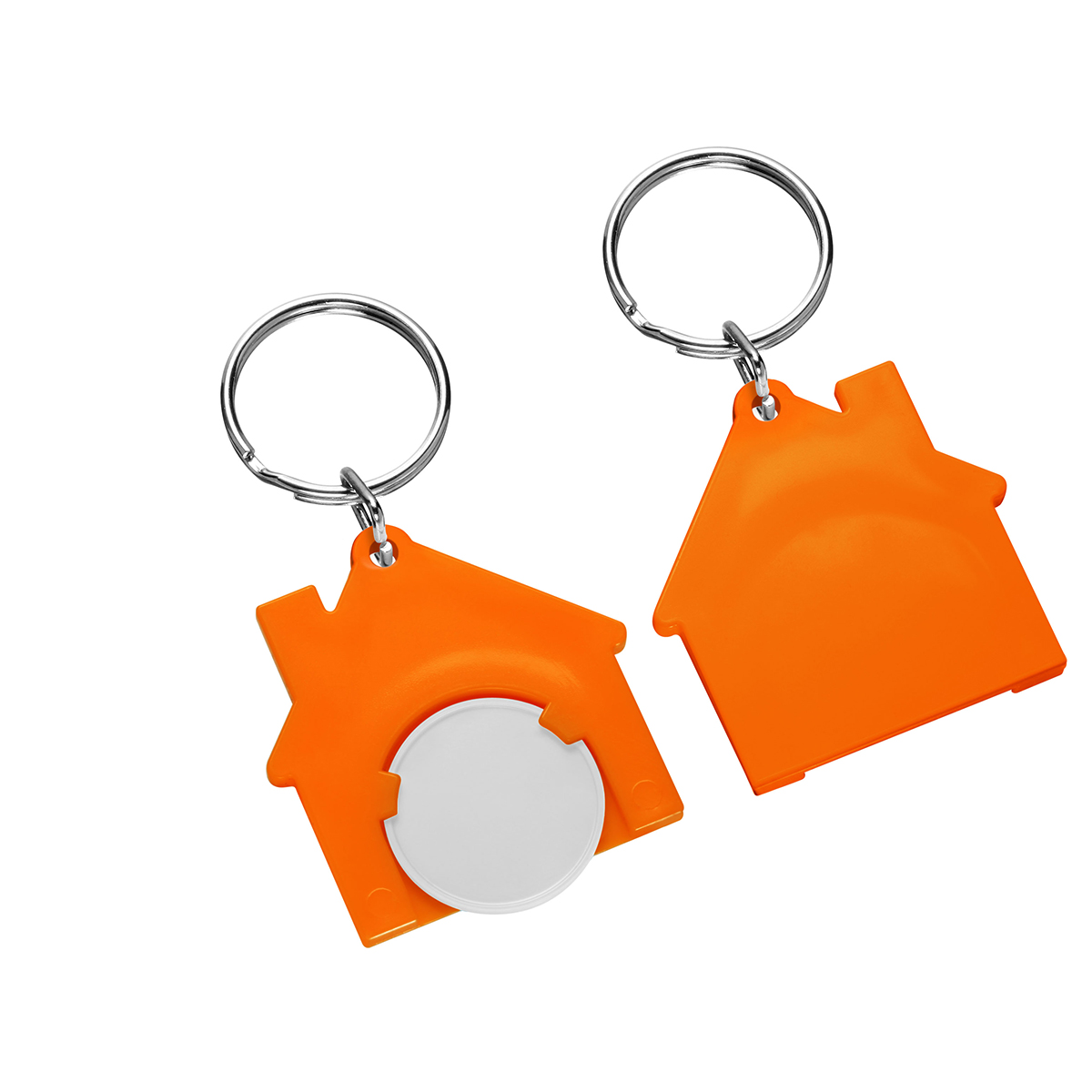 Chiphalter mit 1€-Chip "Haus", Chip weiß, Chiphalter orange