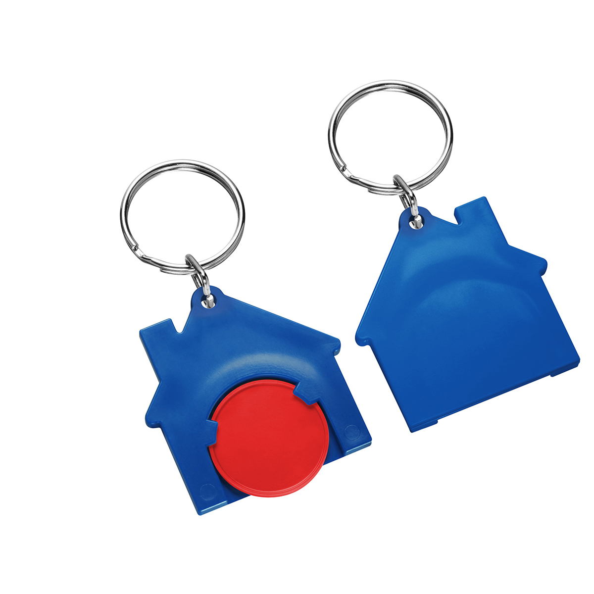 Chiphalter mit 1€-Chip "Haus", Chip rot, Chiphalter blau