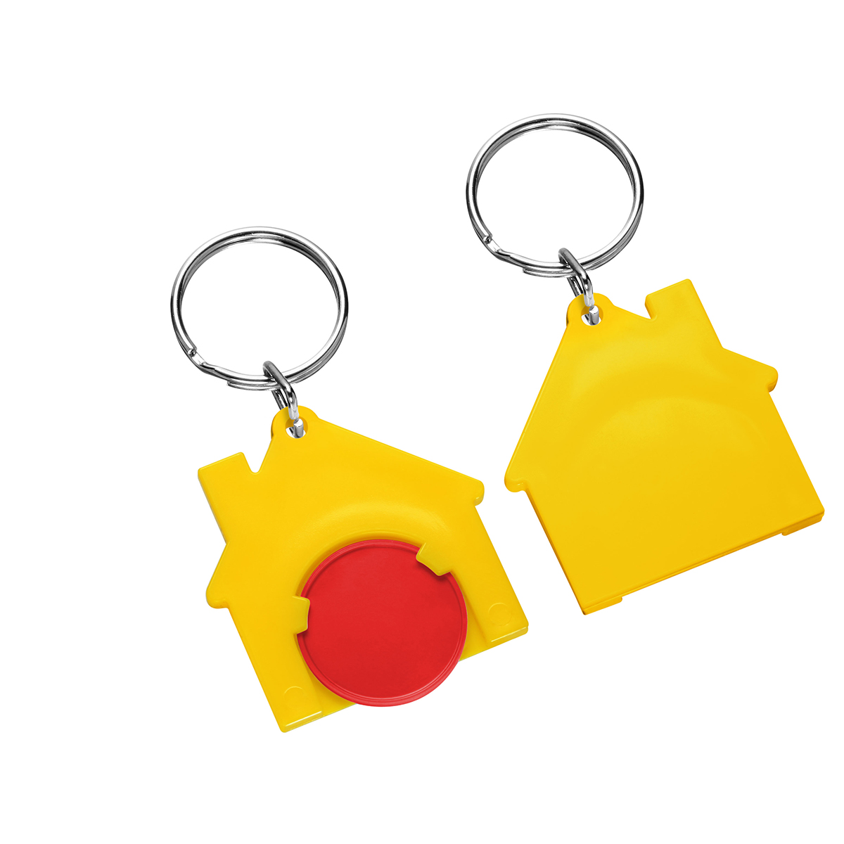 Chiphalter mit 1€-Chip "Haus", Chip rot, Chiphalter gelb