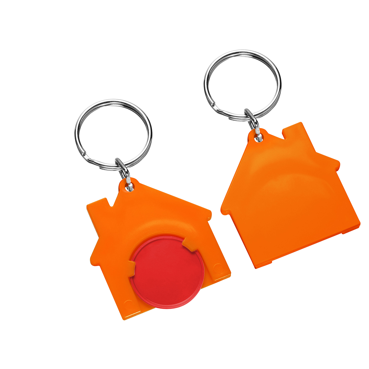 Chiphalter mit 1€-Chip "Haus", Chip rot, Chiphalter orange