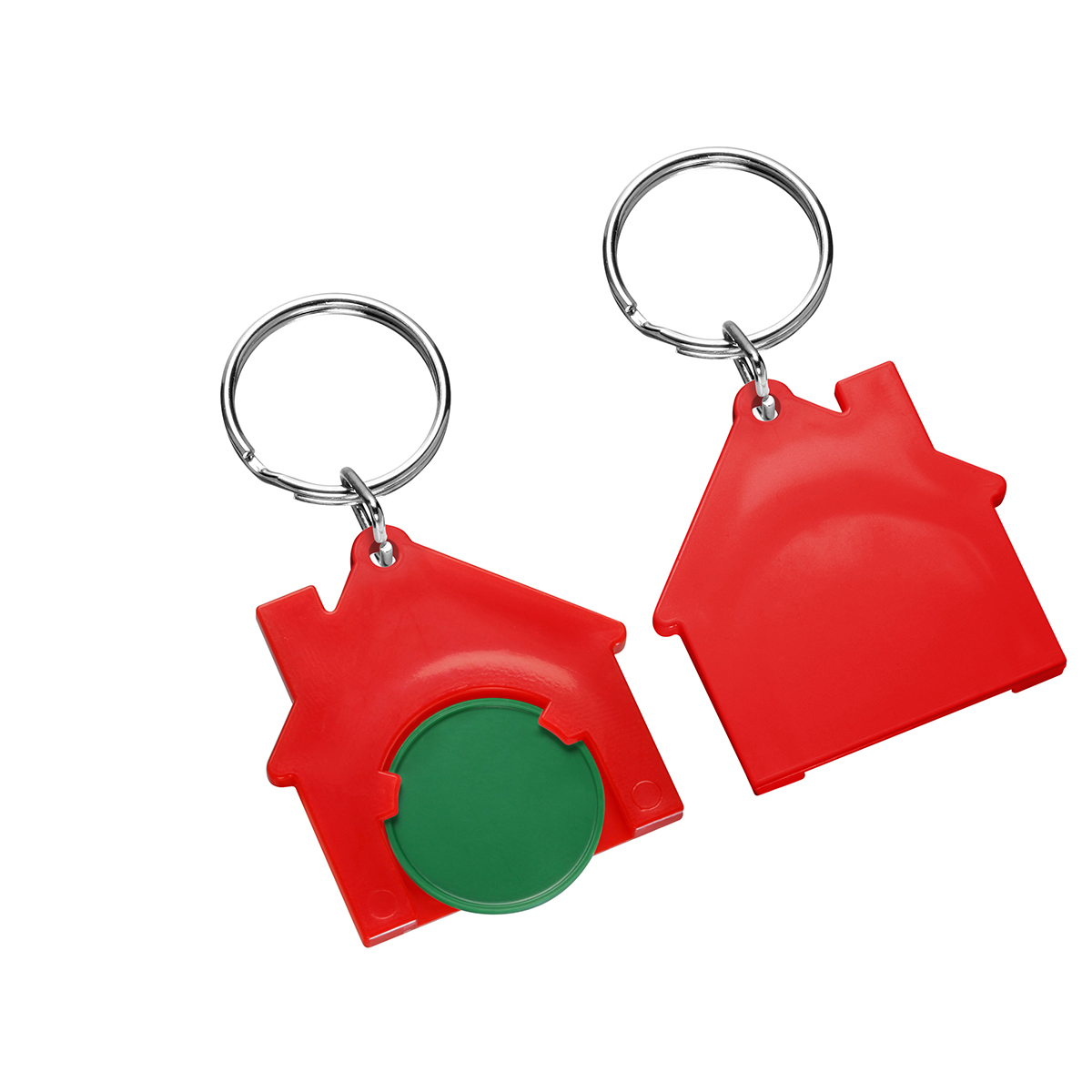 Chiphalter mit 1€-Chip "Haus", Chip grün, Chiphalter rot