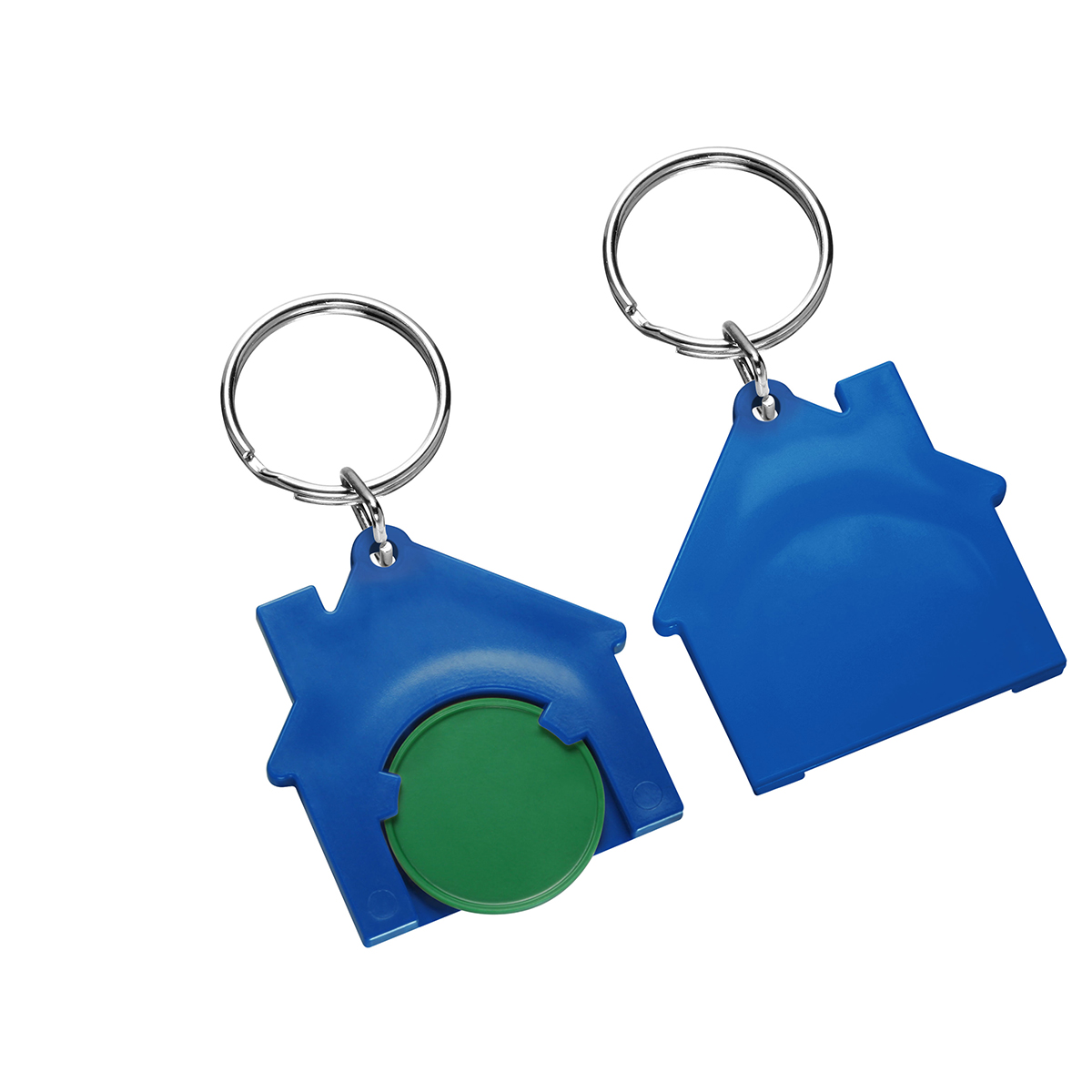 Chiphalter mit 1€-Chip "Haus", Chip grün, Chiphalter blau