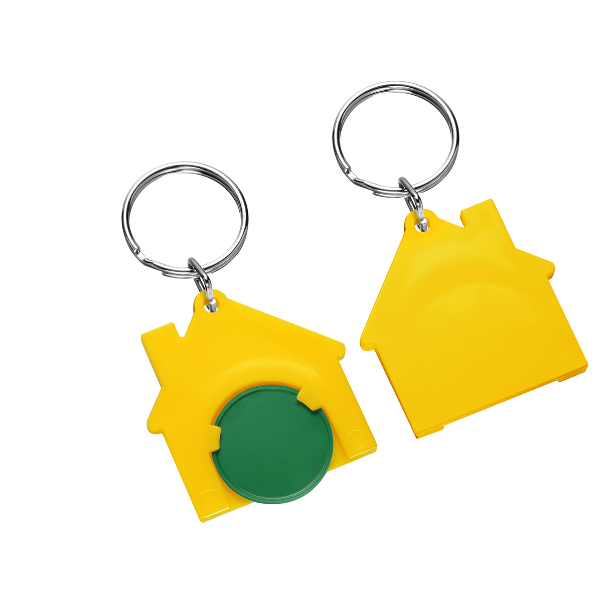 Chiphalter mit 1€-Chip "Haus", Chip grün, Chiphalter gelb