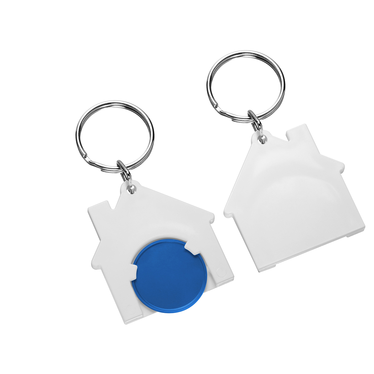 Chiphalter mit 1€-Chip "Haus", Chip blau, Chiphalter weiß