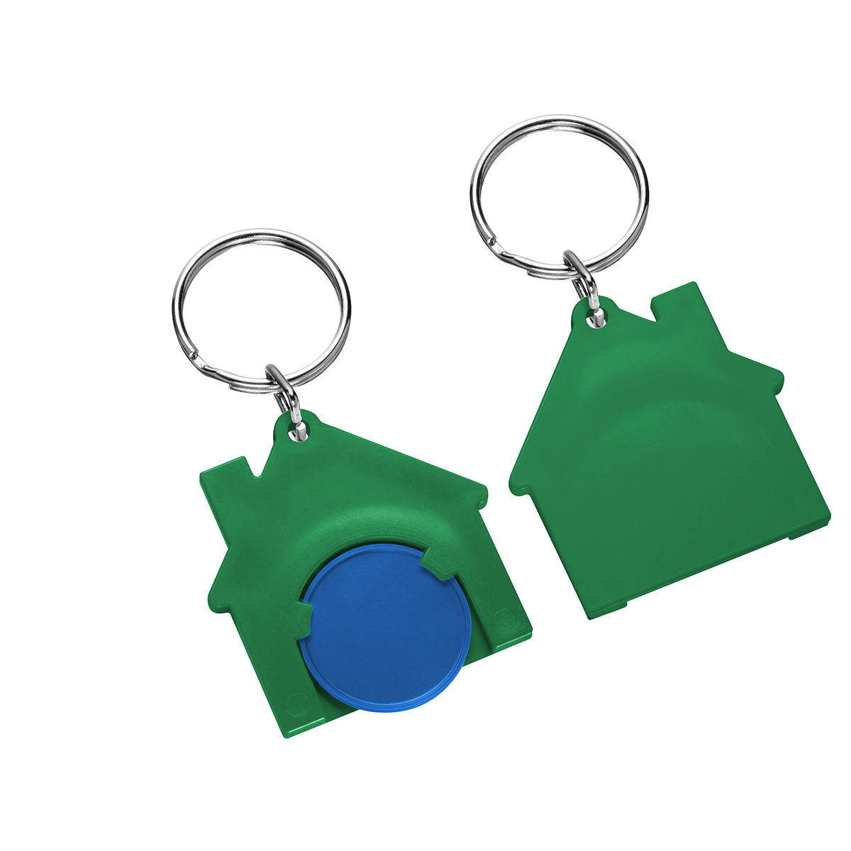 Chiphalter mit 1€-Chip "Haus", Chip blau, Chiphalter grün