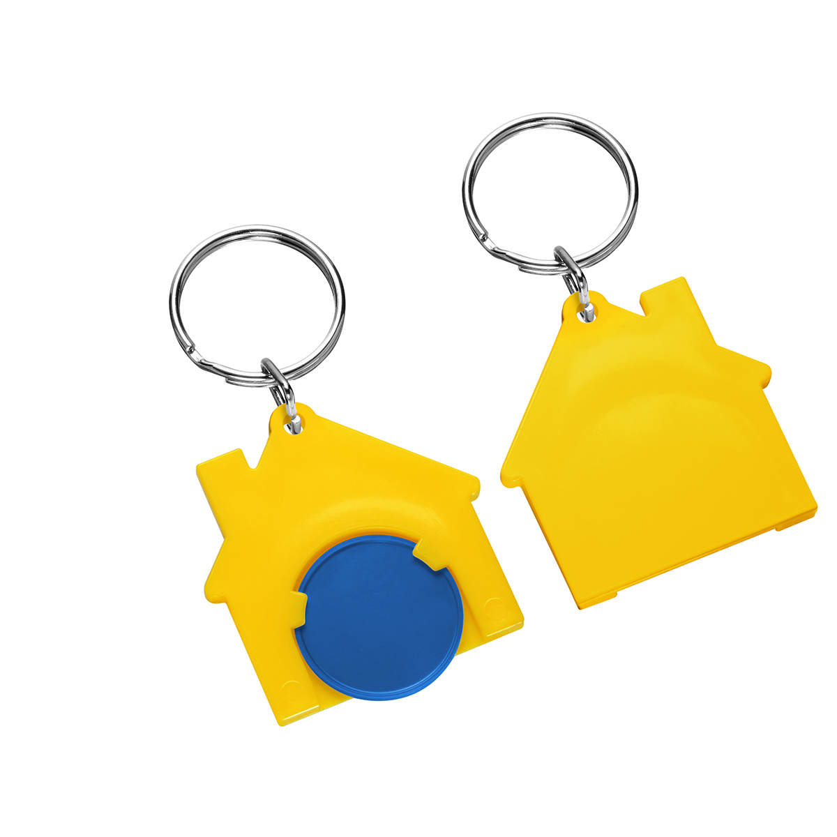 Chiphalter mit 1€-Chip "Haus", Chip blau, Chiphalter gelb