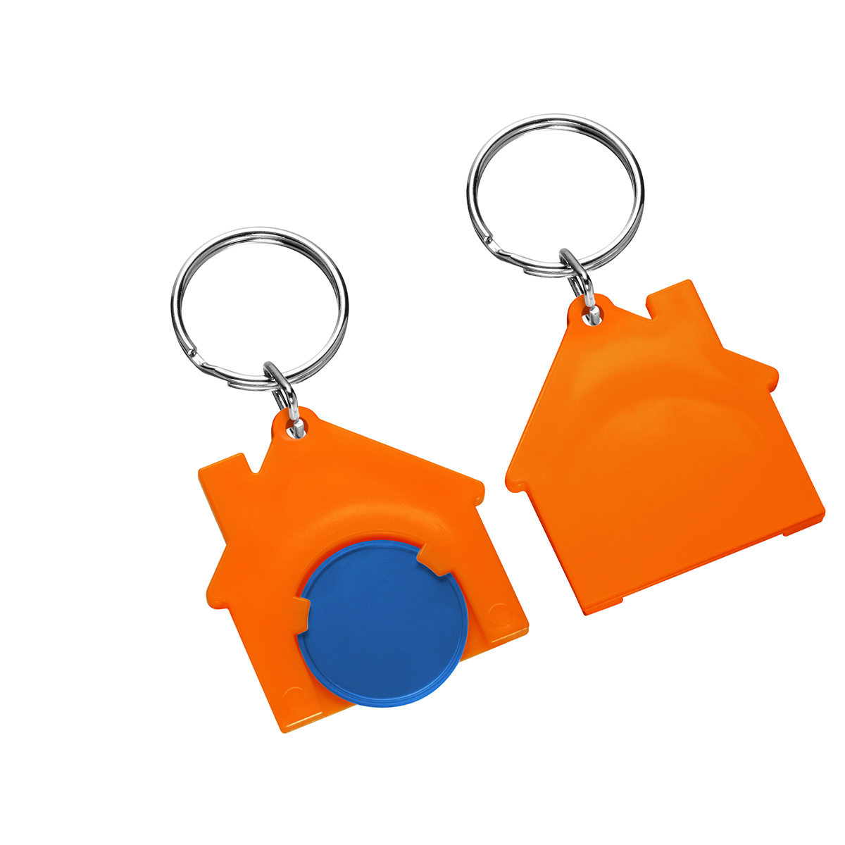 Chiphalter mit 1€-Chip "Haus", Chip blau, Chiphalter orange