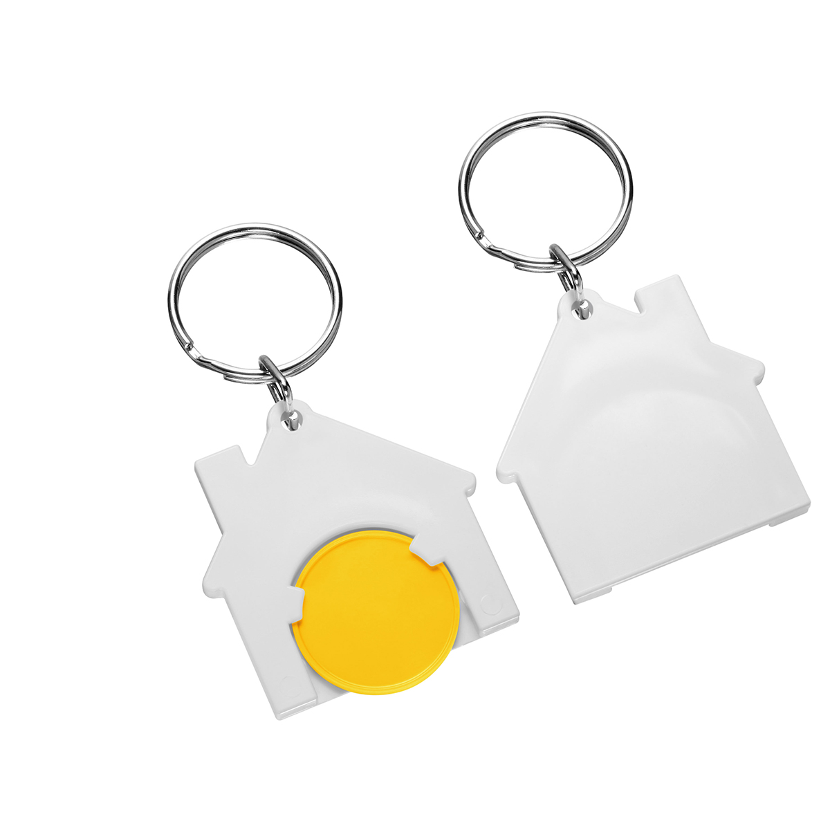Chiphalter mit 1€-Chip "Haus", Chip gelb, Chiphalter weiß